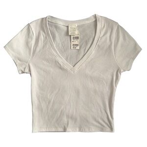 Tillys/RSQ V-Neck Rib Women’s Tee: White (NWT)